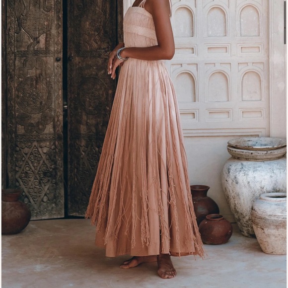 Dusty Pink Tribal Goddess Slip Over • Ethnic Handwoven Macrame Net Overlay Dress - Picture 1 of 8